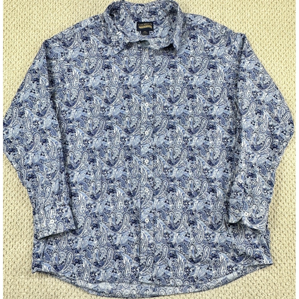 Cremieux Shirt Mens 3XLT Navy Blue Paisley Long Sleeve Button Up Western Casual